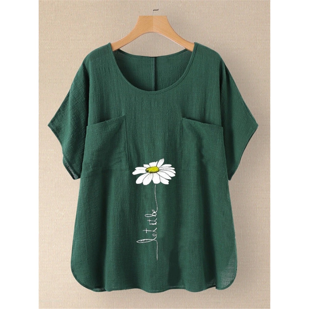 Print T-Shirt Cotton and Linen Casual Short-Sleeved T-Shirts